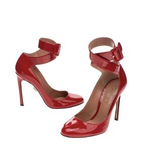 Red Patent Ankle-Strap Stiletto Pumps
